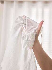 Ocili Bộ đồ ngủ nữ gồm áo hai dây và quần short cotton thoải mái, quần dài mềm mại có dây rút và viền thêu hoa. - trắng - Xem 8