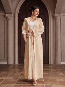 Al Najma 女士优雅扎染印花长袍和裤子两件套 - 黃色 - 查看 3