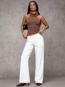 SHEIN BAE 97% Cotton Casual & Formal White Pants For Women - White - View 9