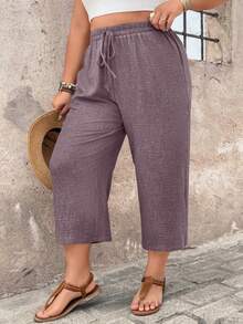 EMERY ROSE Plus Size Women Casual Pants, Comfortable Textured Capri Pants, Spring/Summer Countryside Vacation - Mauve Purple - View 4
