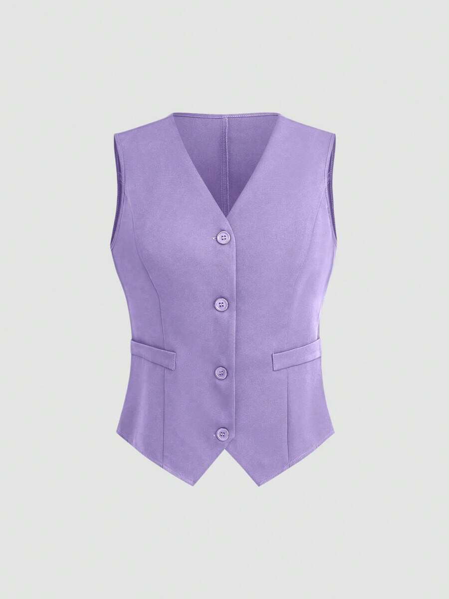EMERY ROSE Chaleco de traje de unicolor para uso casual y de oficina - Morado - Ver 1