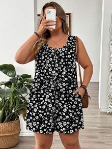 EMERY ROSE Plus Size Women Casual Floral Print Romper For Summer Vacation - Multicolor - View 5