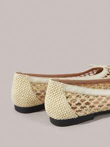 Styleloop Giày bệt nữ dệt thoáng khí, mũi vuông, thoải mái, thanh lịch, họa tiết bướm, kiểu dáng nghỉ dưỡng, phụ kiện du lịch phong cách Bohemian, đồ không thể thiếu khi đi du lịch. - Màu hạnh nhân nhạt - Xem 5