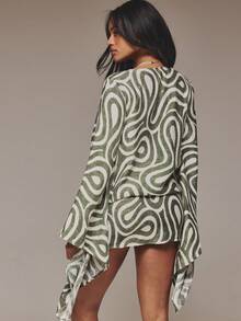 MUSERA Đầm ngắn tay dài cổ đổ họa tiết sọc, chất liệu dệt kim, kiểu dáng boho, thích hợp cho đi biển, dự tiệc, mùa xuân hè, kỳ nghỉ, thanh lịch, hẹn hò buổi tối. - màu xanh lá - Xem 2