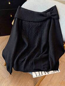 GlowEve CURVE Áo len trễ vai dáng rộng thanh lịch cỡ lớn dành cho nữ, thích hợp cho các buổi đi chơi và dự tiệc cưới, mùa thu/đông - màu đen - Xem 3