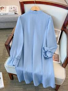 GlowEve CURVE Vestido de talla grande de verano elegante con corbata delantera y decoración de perlas - Azul - Ver 2