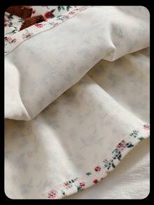 SHEIN Genkimix Kids 两件套女童时尚碎花圆领长袖上衣，饰有3D蝴蝶结，搭配松紧腰阔腿裤，休闲百搭，适合日常穿着和派对，秋季必备 - 棕色 - 查看 6