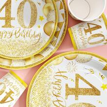Gold Balloons 40th Anniversary Disposable Plates, Napkins And Cups Set, Serves 20 Guests. This Disposable Party Set (Including Plates, Napkins And Cups) Is Perfect For Birthday Parties, Weddings And Family Picnics. - View 6
