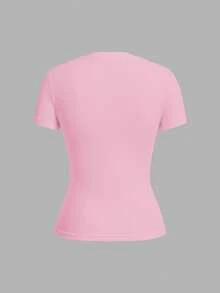 SHEIN EZwear 2件/套 休闲简约天蓝色和粉色百搭圆领短袖T恤，适合春夏搭配 - 彩色 - 查看 7
