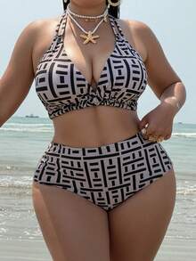 Swim Chiccia Plus Size Striped Print Bikini 2 Pieces Swimwear Set, Vacation Beach Gym Outfit Summer - Multicolor - View 4