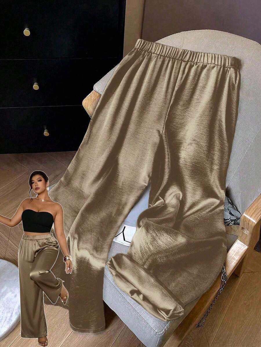 GlowEve CURVE 大码女式银色直筒宽松裤，适合聚会和通勤 - 金色 - 查看 1