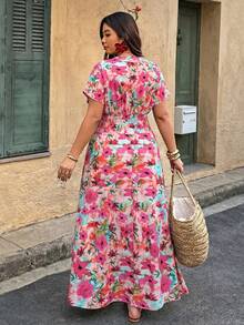 Weeklong Plus Size Women Printed Deep V Neck Dress, Random Print - Multicolor - View 2