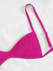 SHEIN Swim 女士纯色吊带比基尼上衣，夏季沙滩装 - 玫紅色 - 查看 6