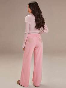 Athîral Women's Casual Heart Embroidered Sweatpants - Pink - View 2