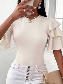 EMERY ROSE Áo thun nữ cỡ lớn màu trơn, kiểu dáng thường ngày, đa năng. - Màu be - Xem 3