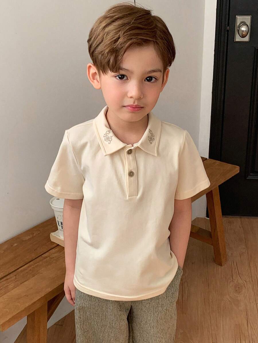 DAZY Áo polo tay ngắn kiểu dáng thường ngày cho bé trai, thích hợp cho mùa xuân/hè. - Màu be - Xem 1