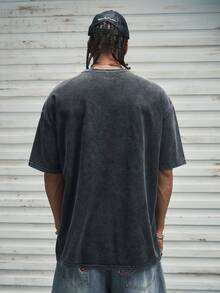 Modcrash 男士休闲趣味牙齿印花落肩T恤，夏季，复古美式，男女通用，宽松版型夏季服装——适合日常穿着和夏季度假穿着。 - 黑色 - 查看 2