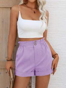 EMERY ROSE Women's Casual Girlisim Vacation Commute Golf Solid Color Paper Bag Waist Cuffed Hem Loose Shorts, Summer Pastal - Purple - View 3