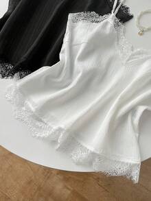 SHEIN EZwear 女士黑白梭织吊带背心两件套，家居服 - 彩色 - 查看 5