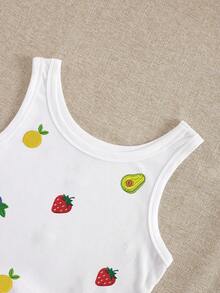 Resyla Tank Top Tanpa Lengan Bordir Motif Buah Stroberi, Blueberry, Lemon, dan Alpukat untuk Wanita - Putih - View 5