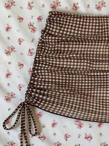 Elavelle Áo khoác ngoài bikini nữ in họa tiết ngẫu nhiên, có dây rút và xếp ly, thích hợp cho mùa xuân/hè. - Nhiều màu - Xem 4