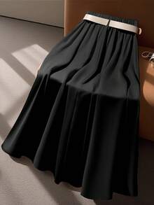Franclia Black Cotton Blend Leather Trim Skirt - Black - View 2
