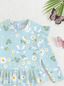 New Fashionable One-Piece Long Sleeve Zipper Back Swimsuit For Toddlers & Kids - Multicolor - View 4