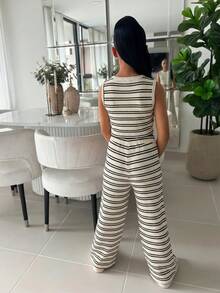 Bộ 2 món cho bé gái tuổi teen: Áo tank top kẻ sọc đen trắng dáng rộng + quần ống rộng, trang phục thời trang mới mùa xuân/hè 2026, đa năng, thích hợp mặc thường ngày. - Nhiều màu - Xem 2