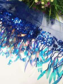 1PC New Sparkly Sequin Mesh Tassel Fringes DIY Stage Performance Costume Curtain Decorative Fabric, In Stock, Length: 30ft, Width: 6in - multicolor - View 5