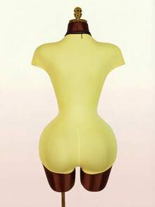 Amplova Deep Draped Neck Twist Front Jumpsuit With Ruched Sleeves - Light Yellow - View 2