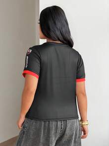SHEIN Coolane 巴西女士加大码春夏街头风酷炫篮球球衣设计字母印花黄色上衣 - 黑色 - 查看 5