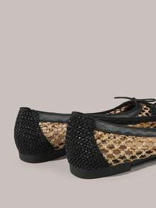 Styleloop Ladies Woven Breathable Butterfly Decoration Low-Top Small Square Toe Comfortable And Elegant, Ladies Flat Shoes, Vacation Style Travel Must-Have Bohemian Style, Vacation Wear, Travel Must-Have, Summer Wear, Vacation Atmosphere - Graphite Black - View 5
