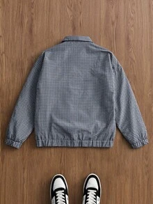 TOKVUE 男士休闲夹克，INS街头风格子拉链宽松外套，四季皆宜，适合音乐节和日常穿着，送给男友/老公的礼物，Y2K风格 - 黑色 - 查看 2