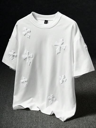 STYNVO Áo thun nam tay ngắn in hình chữ thập INS phổ biến, hàng ngày, quà tặng bạn trai/chồng, quà tặng kỷ niệm, áo thun trắng tay ngắn có hình chữ thập