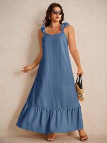 Elaquor Plus Size Casual Lace Trim Loose A-Line Dress - Navy Blue - View 5