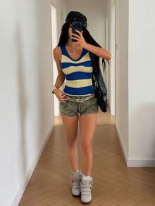 SHEIN Unity Streetwear Sexy Women's Spring/Summer Colorblock Sleeveless Knit Top Golf Pastal - Multicolor - View 5