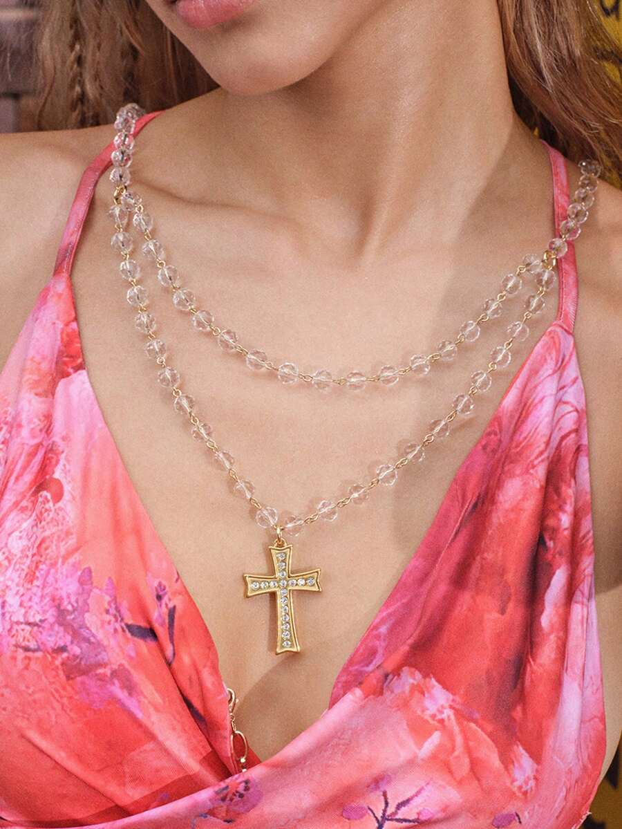 Women's Pendant Necklace,Premium/Old Money/Classy,Sexy/Vintage,For Mom/Women/Girl/Mother,Summer/Beach/Prom/Party,18K Gold-Plated,Layered/Gemstone/Beaded/Crystals - Gold - View 1