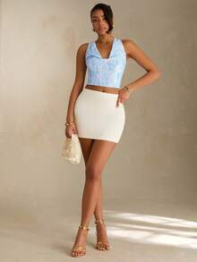 SHEIN Glamour Women's Summer Fashion Sexy Elegant Elegant Resort Style White Sequin Halter Backless Cropped Top Golf - Blue - View 7