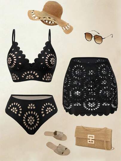 Swim Oasis 2026SS New Women's Swimwear Arrival For Holiday, Date, Western, Cruise, Beach, Island, Road Trip, All Seasons, Music Festival, Boho Vacation,Bohemian Vacation, Chill Autumn Boho Y2K Elegant Vintage Casual Laser Cutout Sexy & Elegant 3 Pieces Swimsuit Set, Vacation & Beach Leisure Wear For Women Holiday Outfits For Women Swimwear Outfit For Beach For Women Women's Beach Outfits Outfit Summer Zante Holiday Outfit Swimsuit Accessories Casual Vacation Cruise Travel Beach Sunbathi Zestiva Swimsuit Ytk Clothes Yummy Control Bathing Suit
