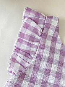 SHEIN Baby Girls' Casual Cute Plaid Bow Ruffle Hem Dress, Suitable For Spring/Summer Outings, Vacations, Parties, Birthdays And Daily Wear - Purple - View 6