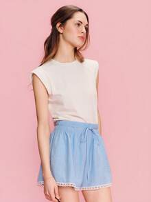 lacRébo Pastal High Waisted Loose Fit Shorts For Women,Summer Casual Girlisim Beach Golf Parisian Style French Resort Skirt Style Shorts With Lace - Baby Blue - View 3