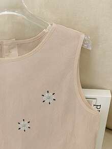 GlowEve 女士夏季无袖法式刺绣亚麻衬衫 - 卡其色 - 查看 3