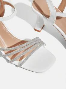 CUCCOO TILAWA Ladies Fashion Square Toe Rhinestone Decorative Elegant High Heel Sandals, Beige Spring Shoes, Spring Break, Easter, Dinner Shoes, Christmas, Valentine's Day High Heels Summer Shoes - Off-white - View 5