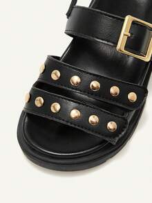 Cozy Pixies A Pair Of Fashionable Versatile Retro Roman Sandals, Girls' Black Rivet Open-Toed Sandals, Cool Summer Soft-Soled Versatile Princess Shoes, - Black - View 5