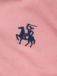 Calvornis 加大码男士骑士印花短袖休闲通勤 Polo 衫，正式场合 - 粉色 - 查看 5