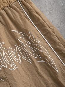 Celana Streetwear Kasual Potongan Lurus Motif Petir Gothic Terbaru untuk Remaja Musim Semi/Panas - Khaki - View 4
