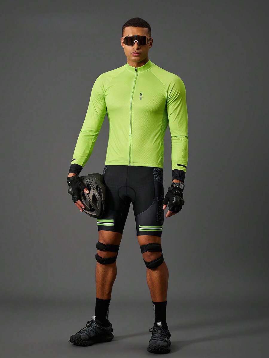 Acti Log 男款荧光绿字母印花插肩袖前拉链骑行服 - 綠色 - 查看 1