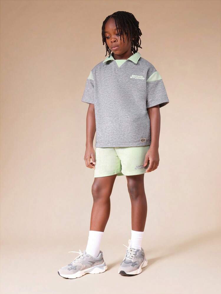 Cut And Sew Polo With Shorts Set