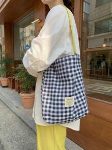 Joivida 1个女士时尚格纹帆布手提包，大容量，实用美观，适合沙滩、日常穿搭、物品收纳、旅行和购物。 - 彩色 - 查看 1
