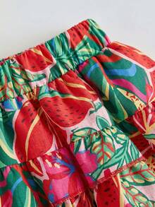 SHEIN Maija Kids Bộ 2 món gồm chân váy ngắn in họa tiết, dây đeo điều chỉnh được, xếp tầng, viền bèo nhún, kiểu dáng truyền thống cổ điển, trang phục thường ngày thời trang retro cho bé gái, thích hợp đi chơi, ở nhà, đi học, đi nghỉ mát, phong cách Boho. - Nhiều màu - Xem 9